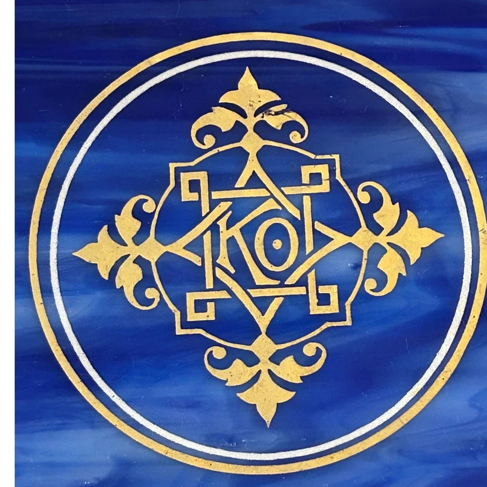Uchner 513 Blue Slag Glass Decorative‎ Plate Gold Filigree Monogram Round 11.5in